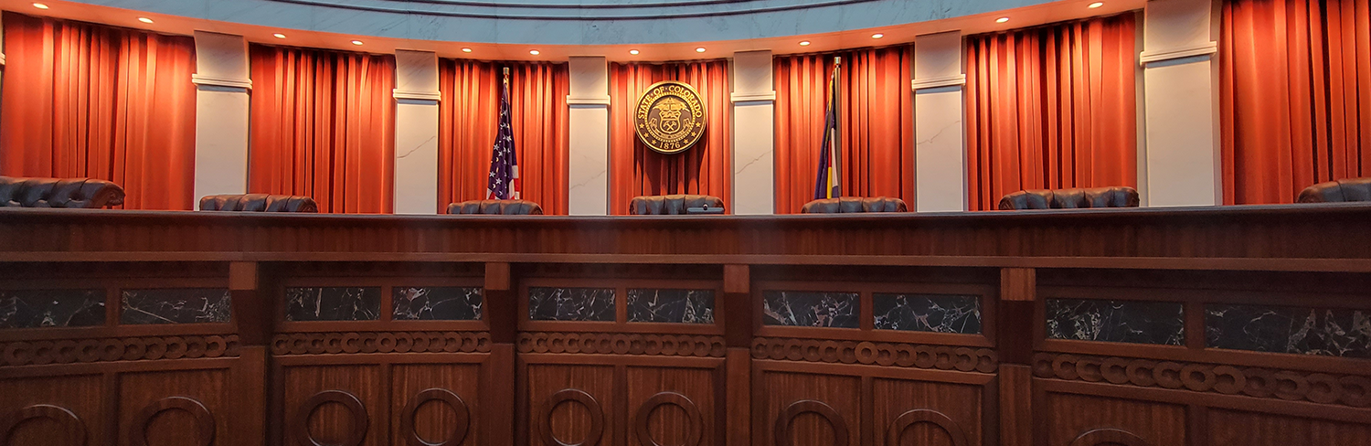 Colorado Supreme Court courtroom, featuring Justice seats